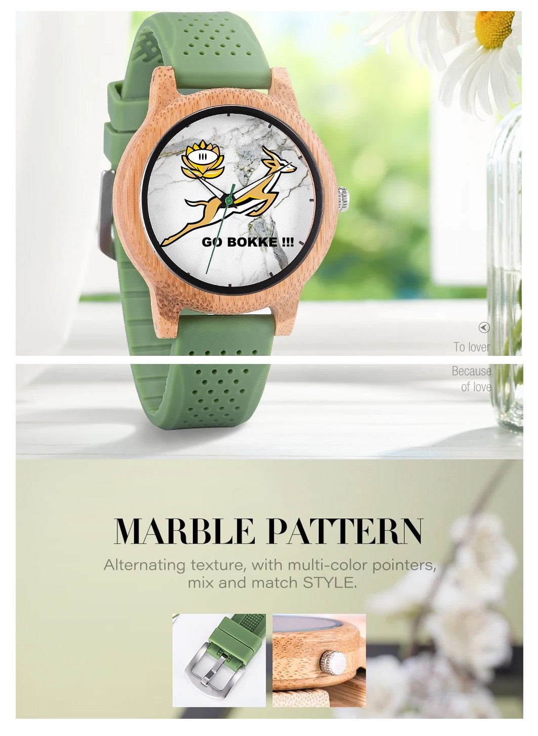 Go Bokker - Springbok Rugby Wooden Watch