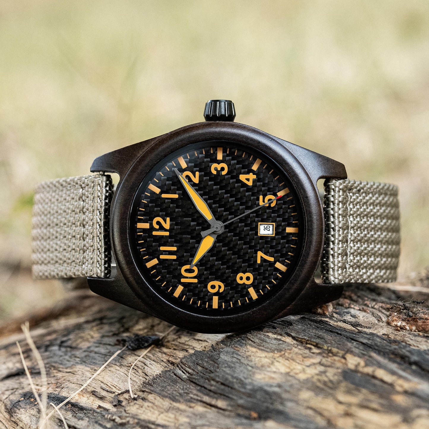 Gray Nylon Band Ebony Wood Watch