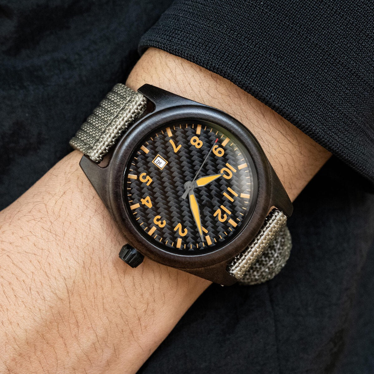 Gray Nylon Band Ebony Wood Watch
