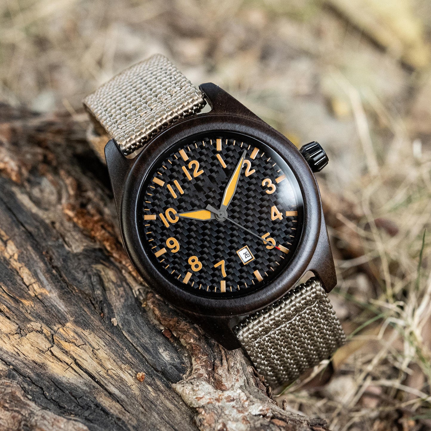 Gray Nylon Band Ebony Wood Watch