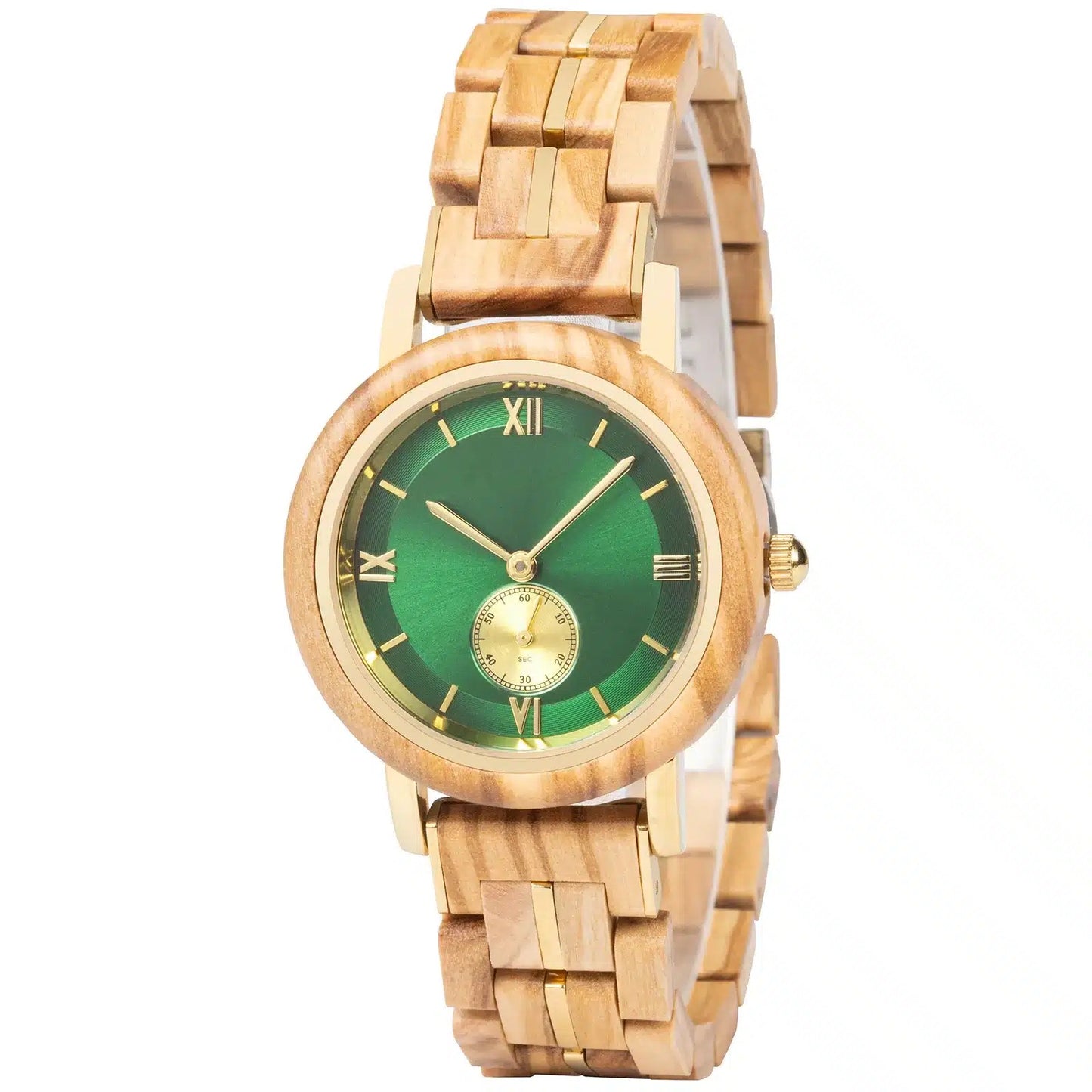 Feminine Green Round Dial Wooden Watch - For Woman