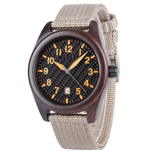 Gray Nylon Band Ebony Wood Watch