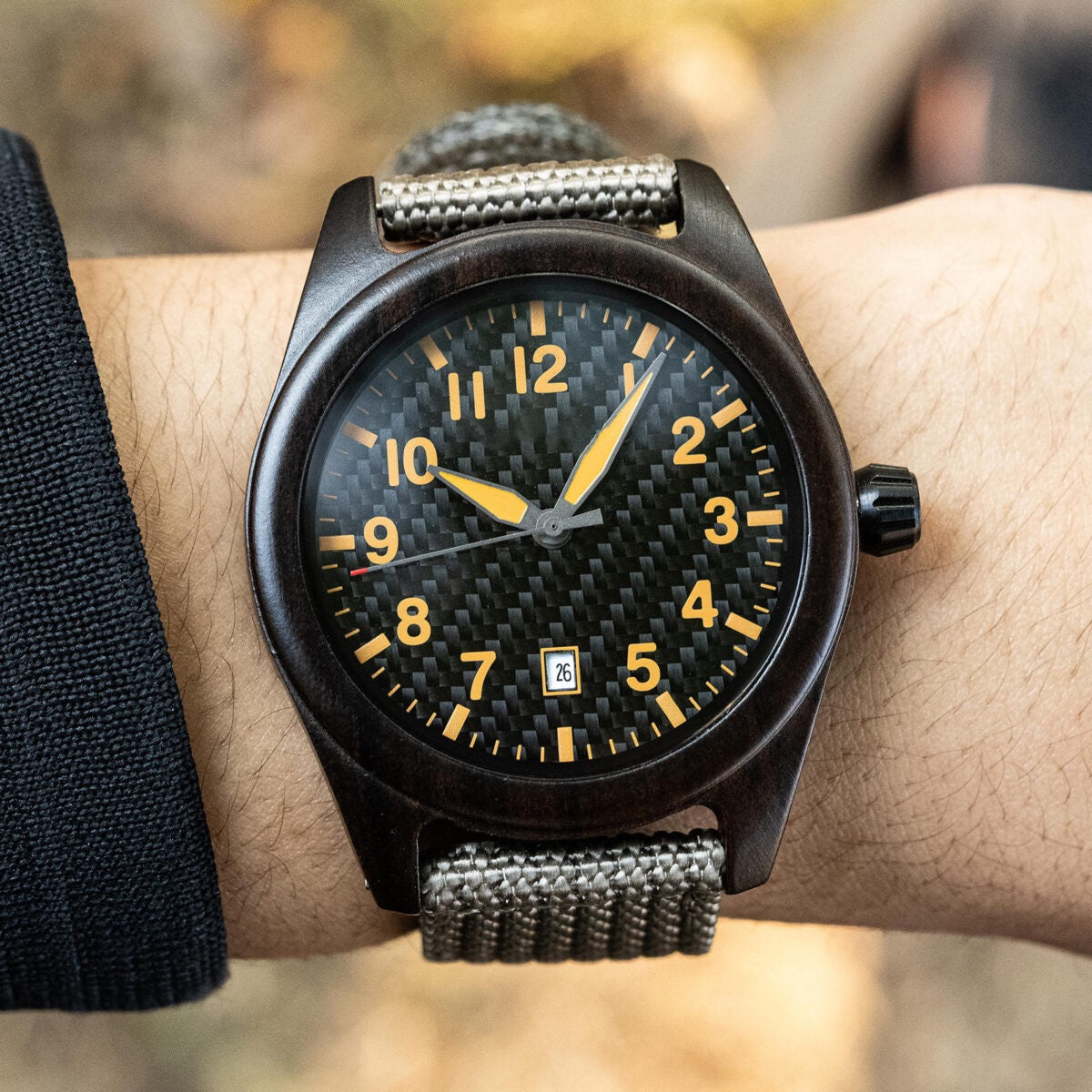 Gray Nylon Band Ebony Wood Watch