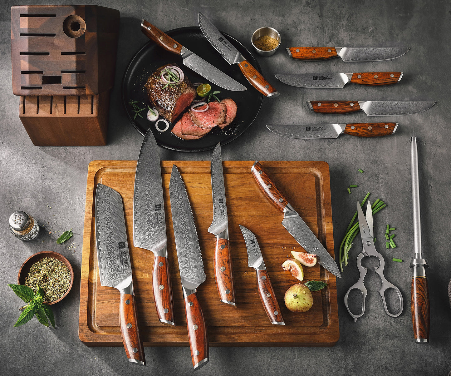 The Master Chef's 15-Piece Damascus Steel Knife Set