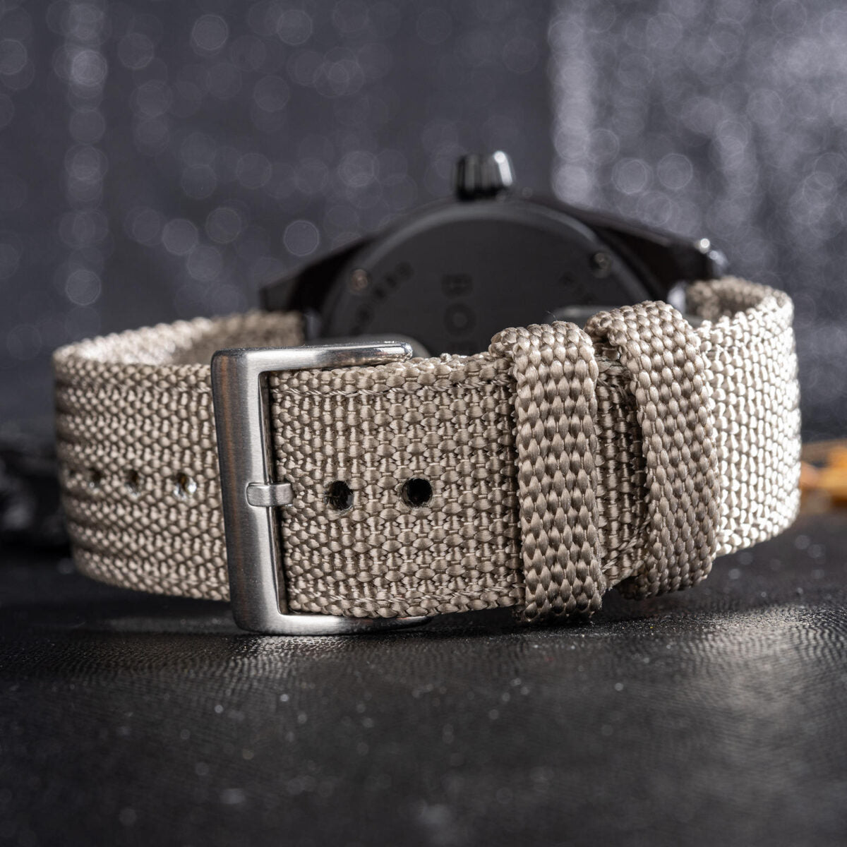 Gray Nylon Band Ebony Wood Watch