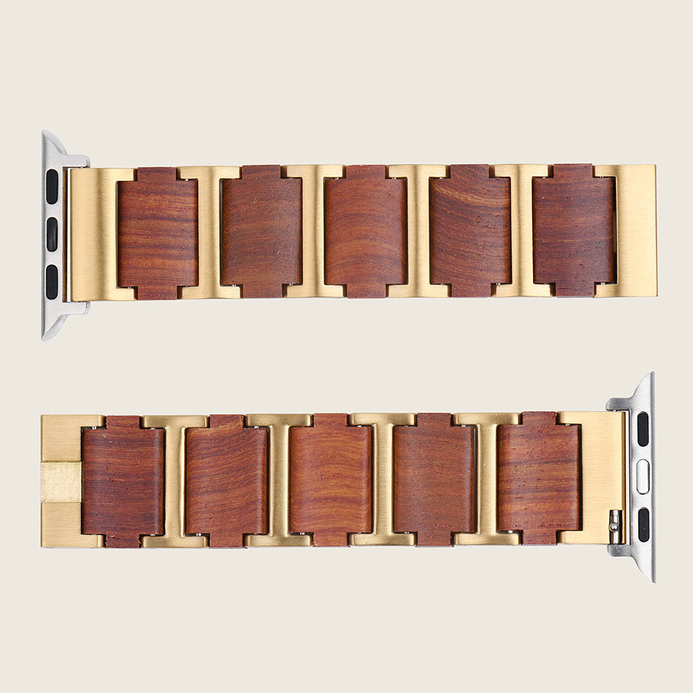 iWatch Gold & red sandalwood + Stainless steel Watch Strap - For Apple Watch