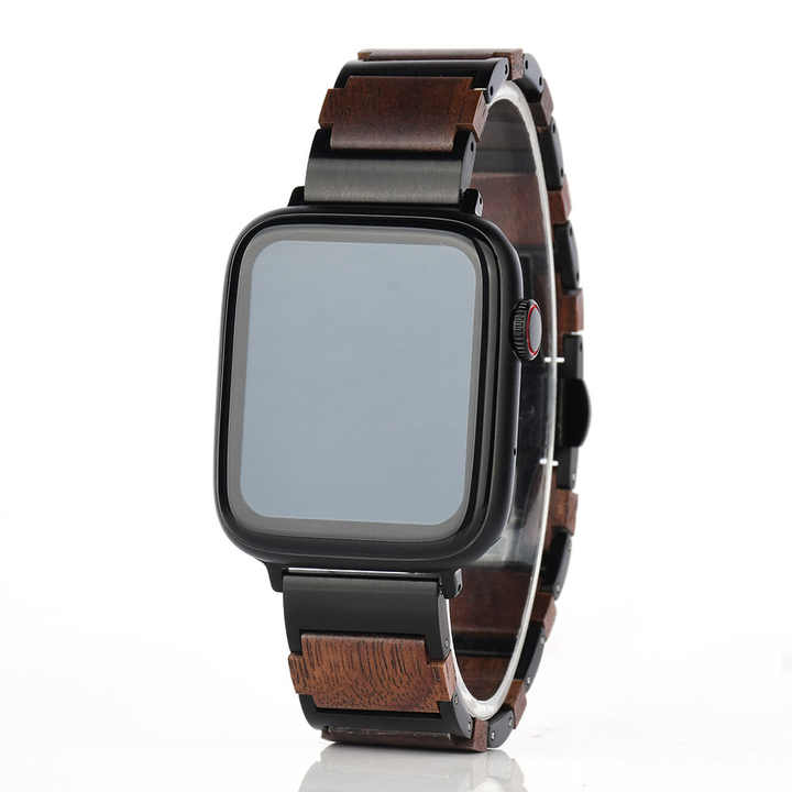 iWatch Black & walnut + Stainless steel Watch Strap - For Apple Watch