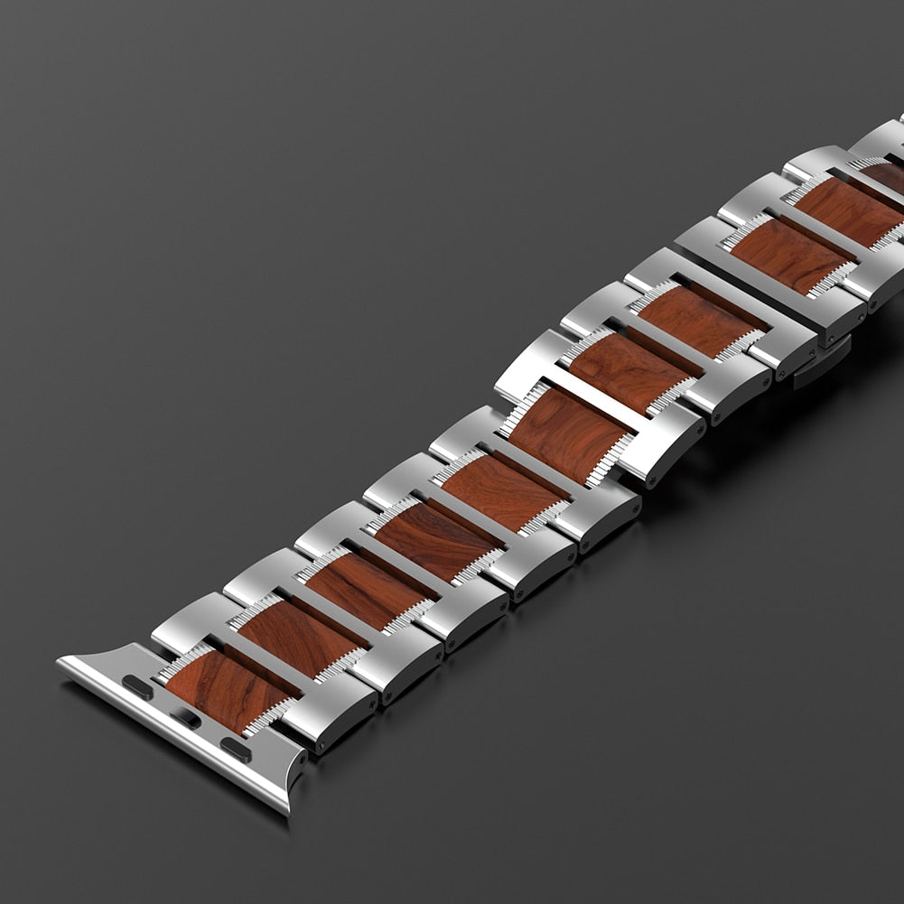 Walnut Wood + Stainless steel Strap - For Apple Watch