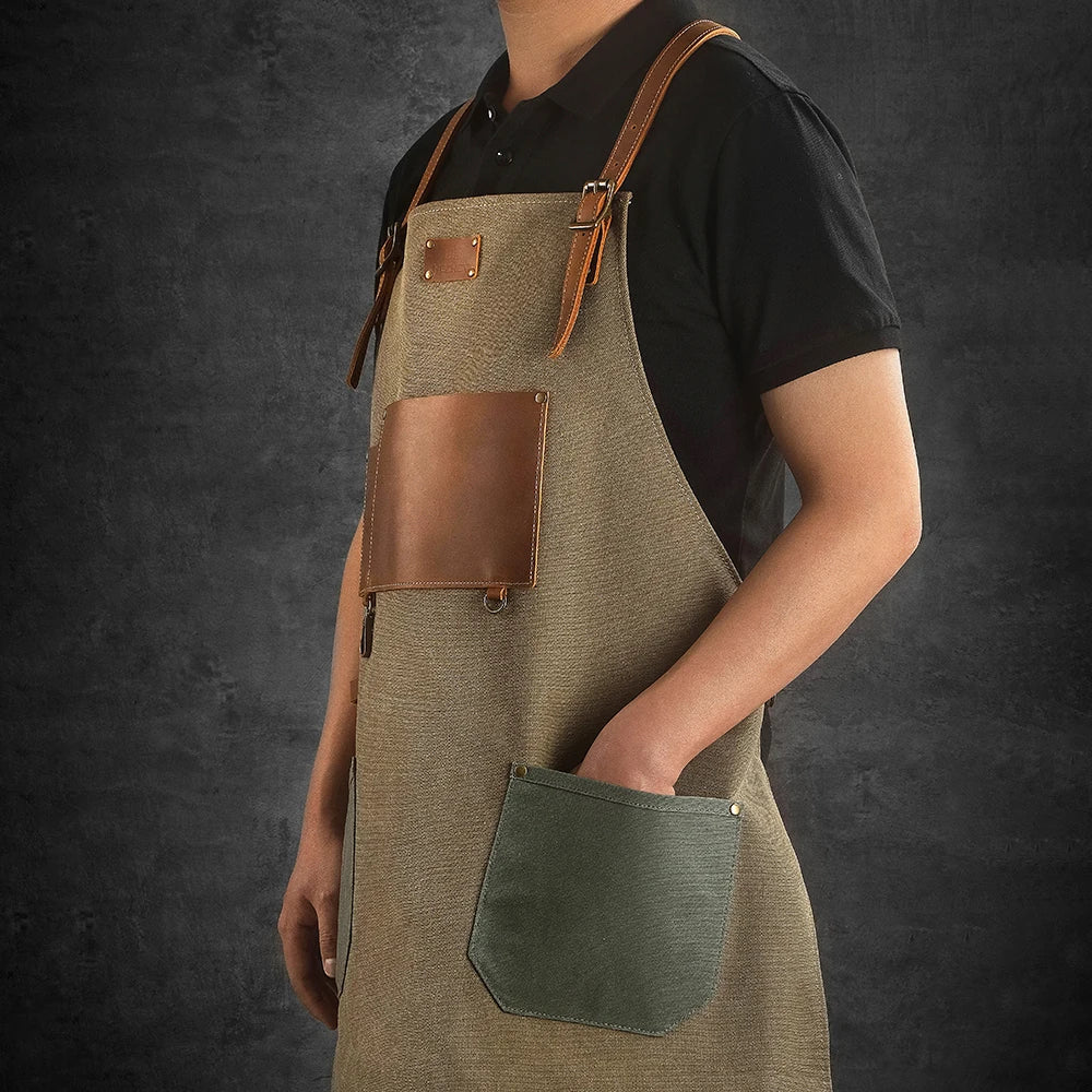 Canvas & Leather Chef Apron - Cooking, BBQ