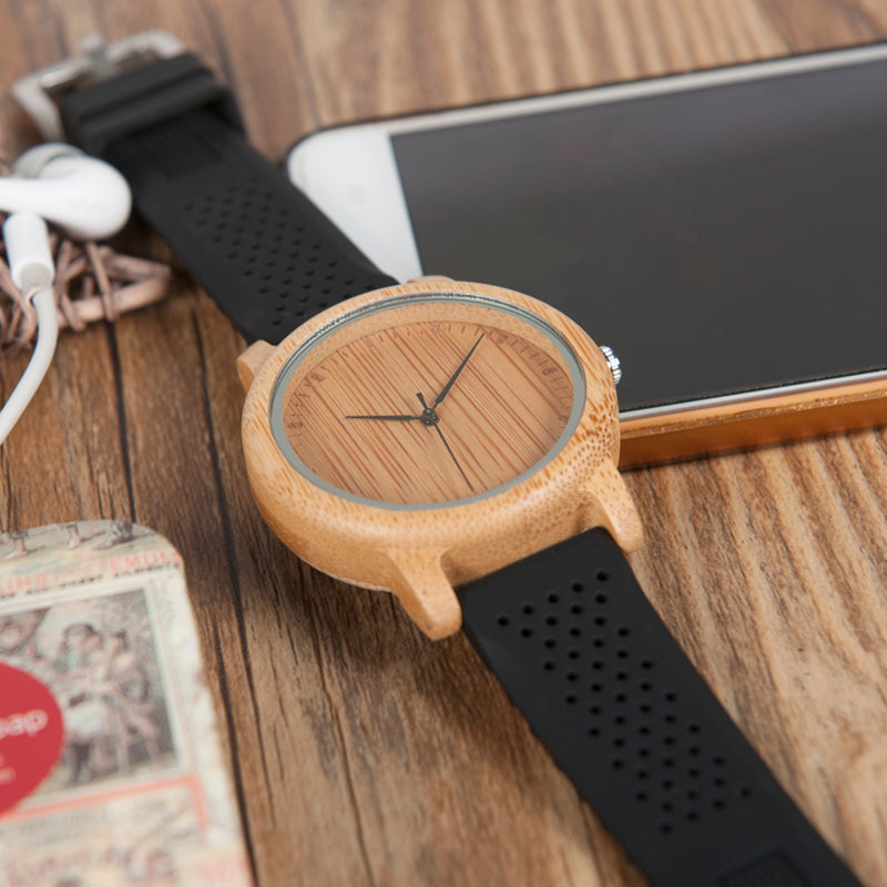GoBlack Bamboo Watch With Silicone Band - Unisex