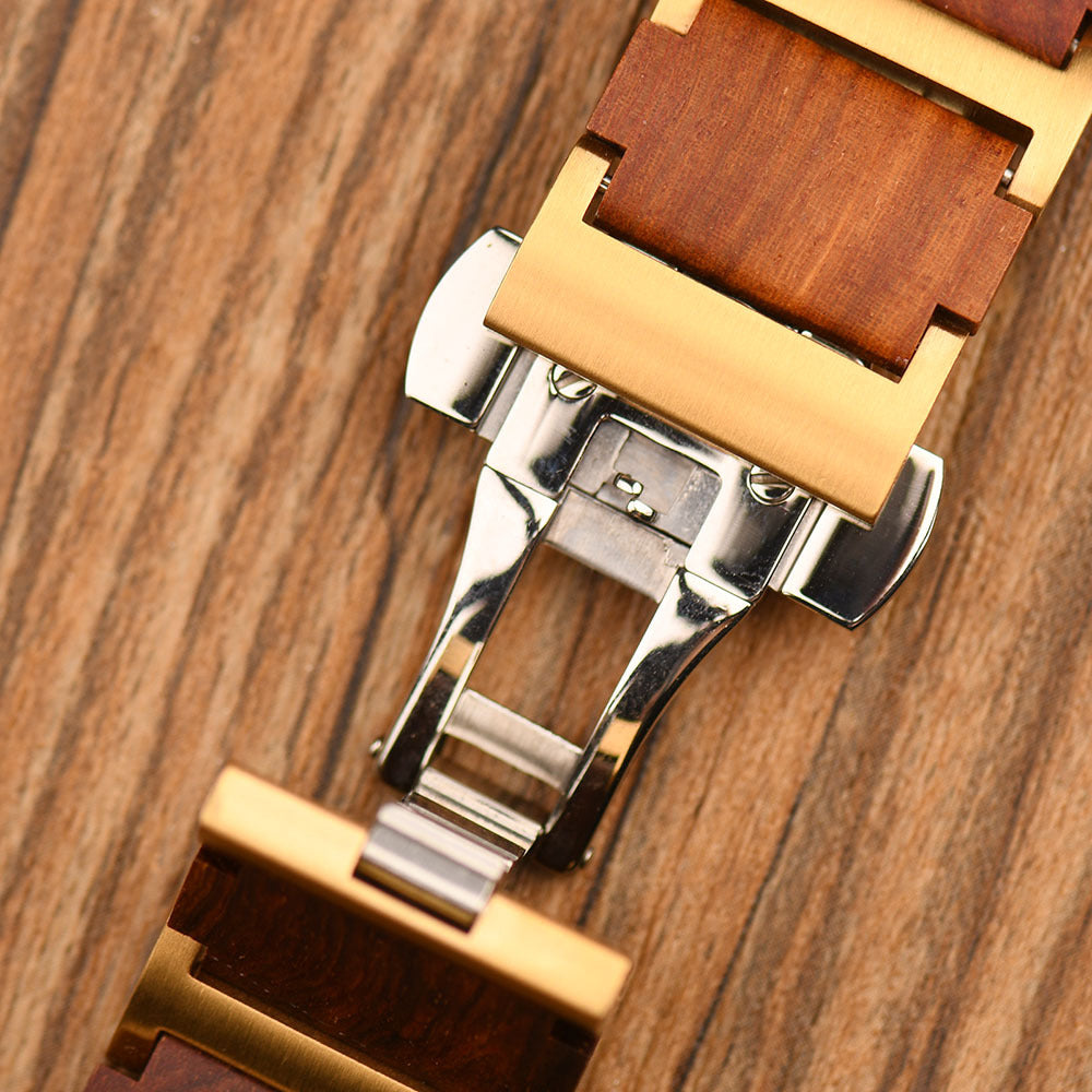 iWatch Gold & red sandalwood + Stainless steel Watch Strap - For Apple Watch