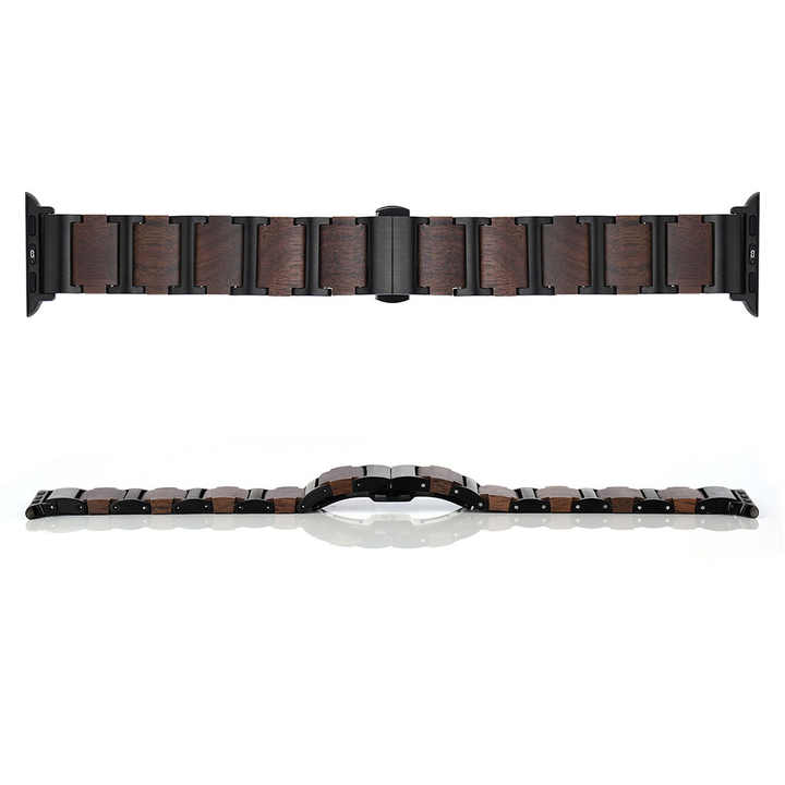 iWatch Black & walnut + Stainless steel Watch Strap - For Apple Watch
