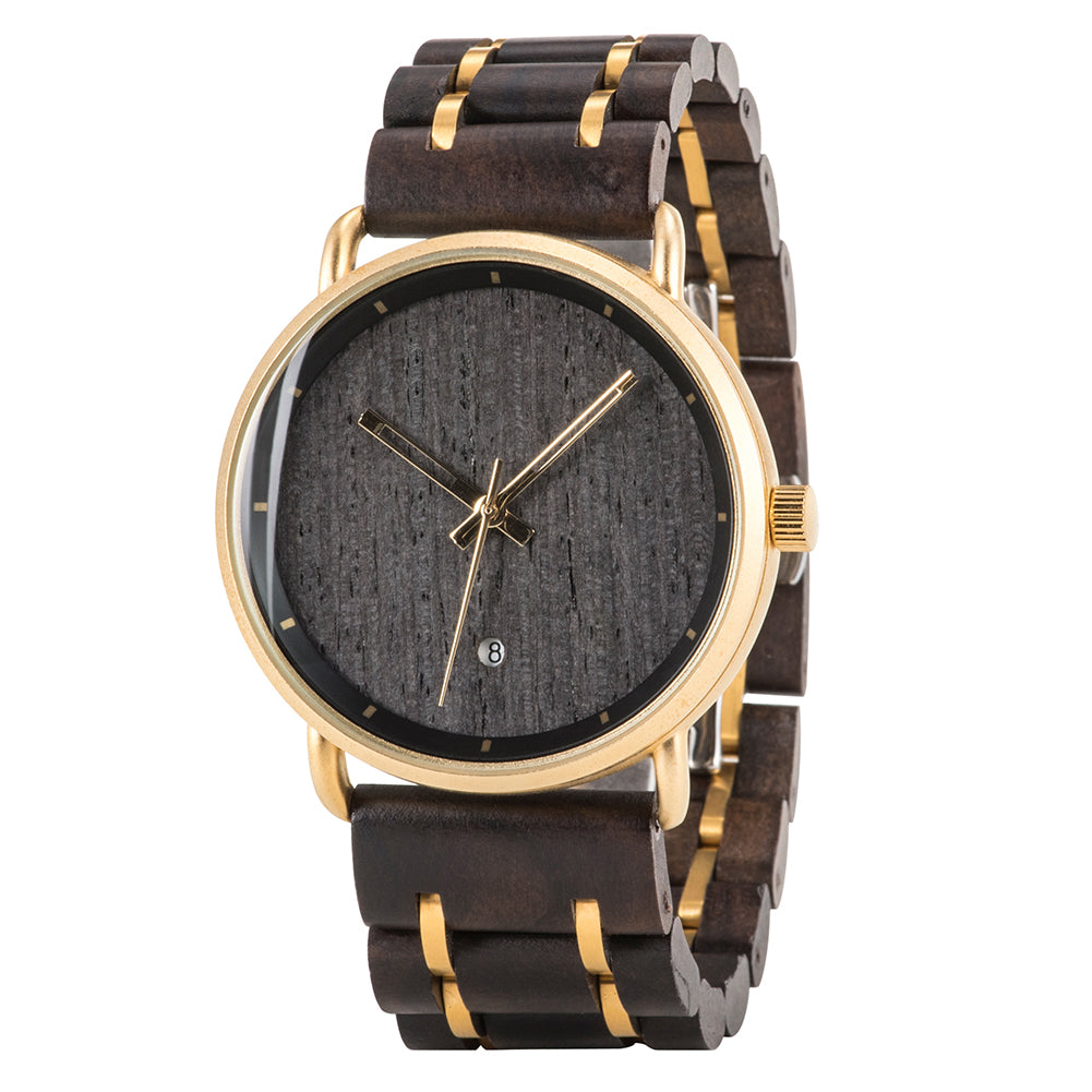 Top Luxury Ebony Wood and Golden Metal Watch - For Woman