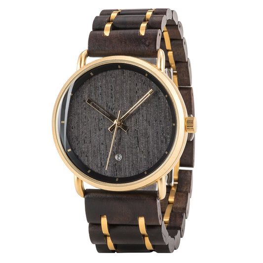 Top Luxury Ebony Wood and Golden Metal Watch - For Woman