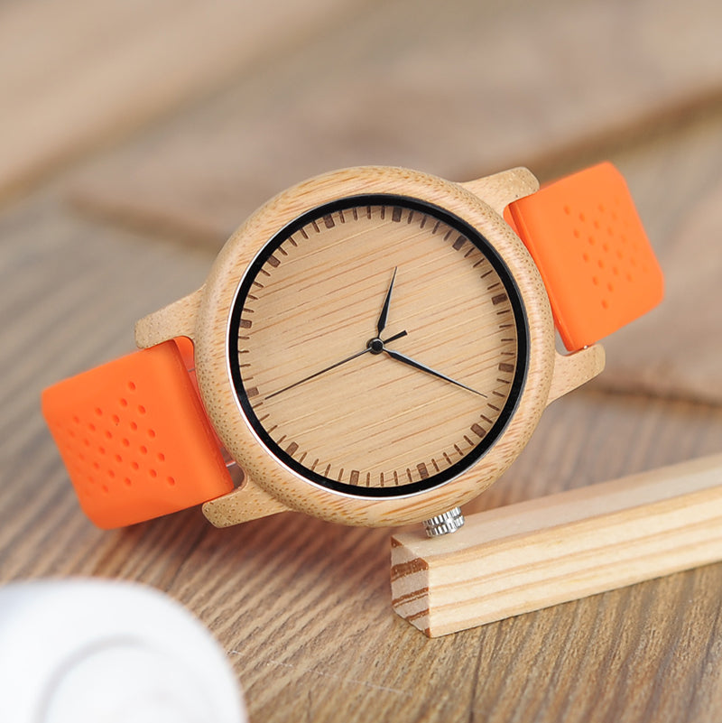 GoOrange Bamboo Watch With Silicone Band - For Woman and Man