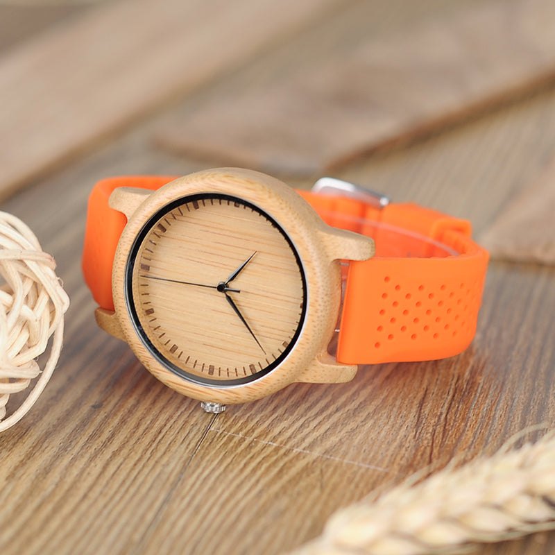 GoOrange Bamboo Watch With Silicone Band - For Woman and Man