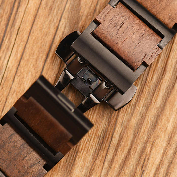iWatch Black & walnut + Stainless steel Watch Strap - For Apple Watch