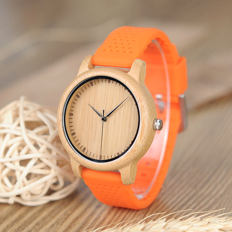GoOrange Bamboo Watch With Silicone Band - For Woman and Man