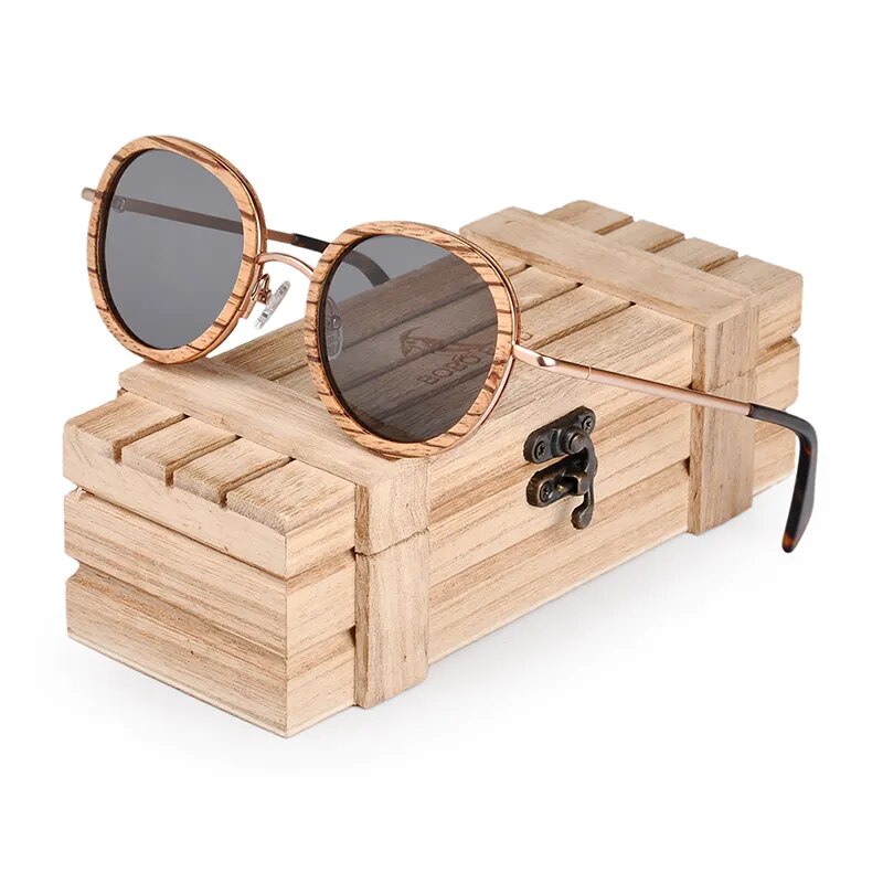 Cat Eye Wood Sunglasses Polaroid Lens with Metal legs for Women and Men