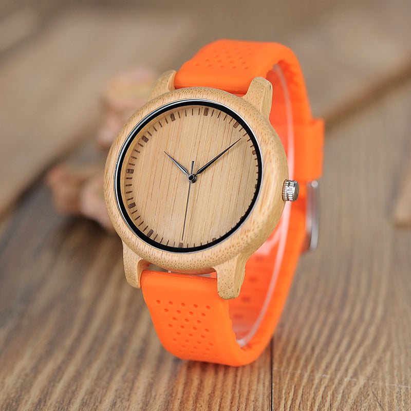GoOrange Bamboo Watch With Silicone Band - For Woman and Man