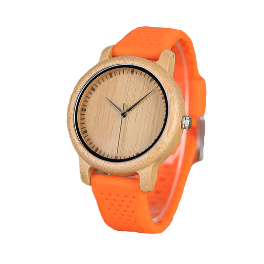 GoOrange Bamboo Watch With Silicone Band - For Woman and Man