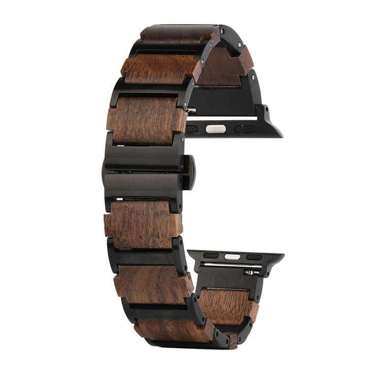 iWatch Black & walnut + Stainless steel Watch Strap - For Apple Watch