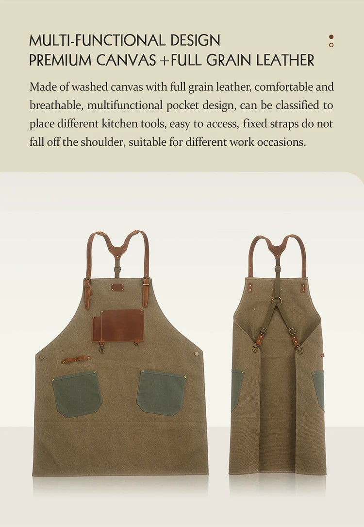 Canvas & Leather Chef Apron - Cooking, BBQ