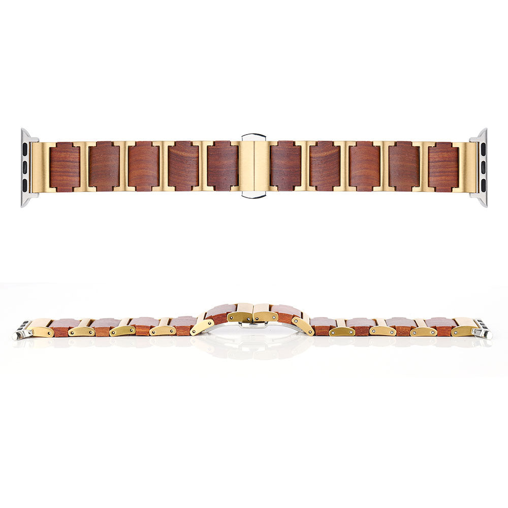 iWatch Gold & red sandalwood + Stainless steel Watch Strap - For Apple Watch