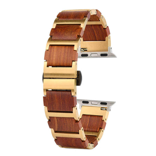 iWatch Gold & red sandalwood + Stainless steel Watch Strap - For Apple Watch