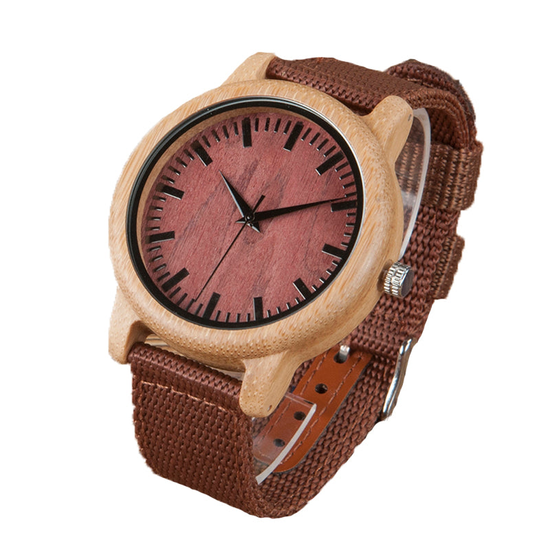Bamboo Wood TimePiece with Red Nylon Straps
