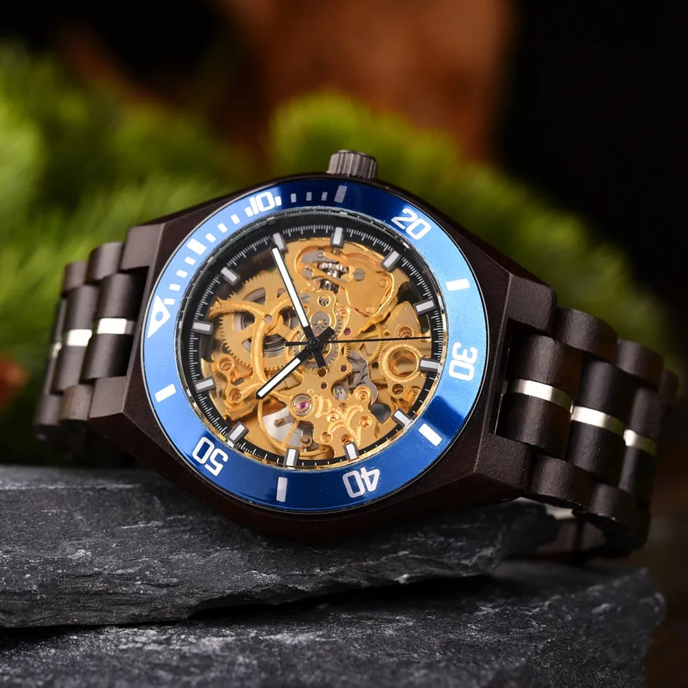 Harmony Mechanical  BlueGold Wood Watch- For Man