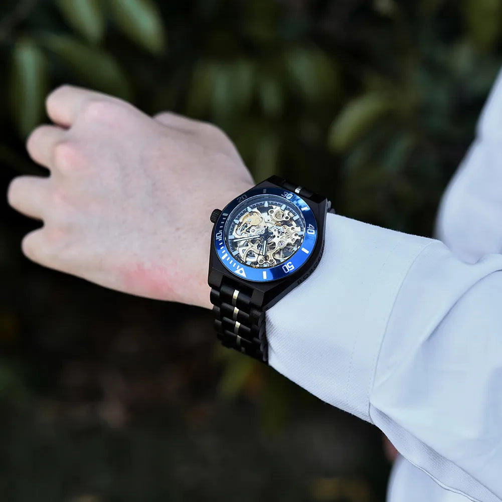 Harmony Mechanical  BlueGold Wood Watch- For Man