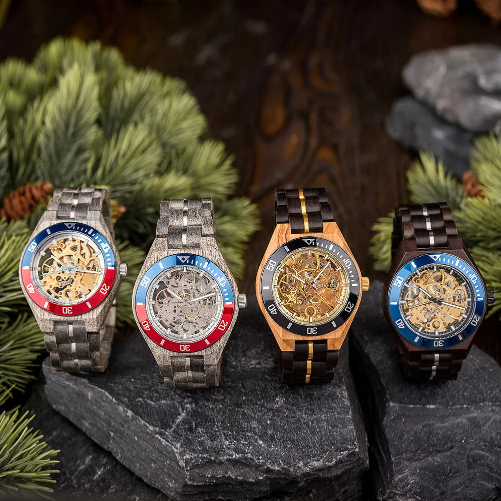 Harmony Mechanical  BlueGold Wood Watch- For Man