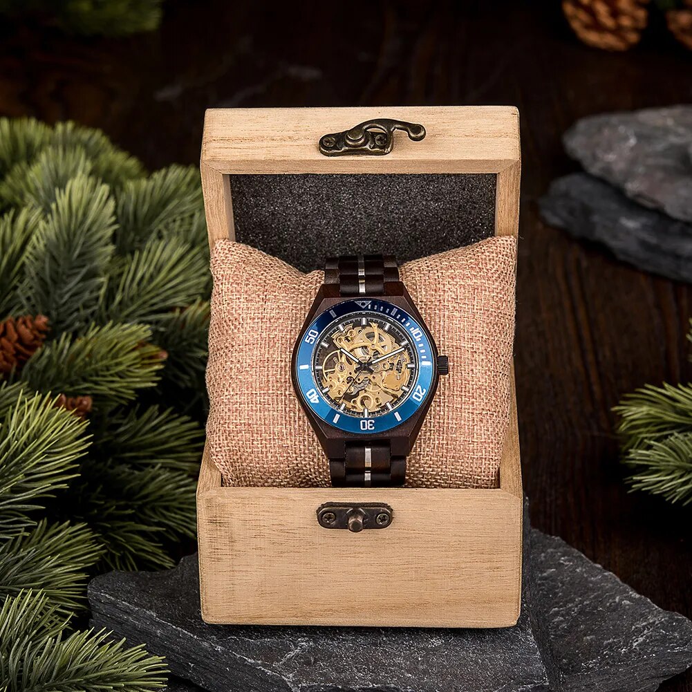 Harmony Mechanical  BlueGold Wood Watch- For Man