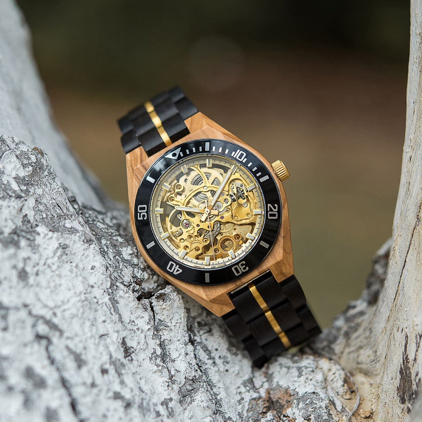 Gold veins Wooden Watch - For Man