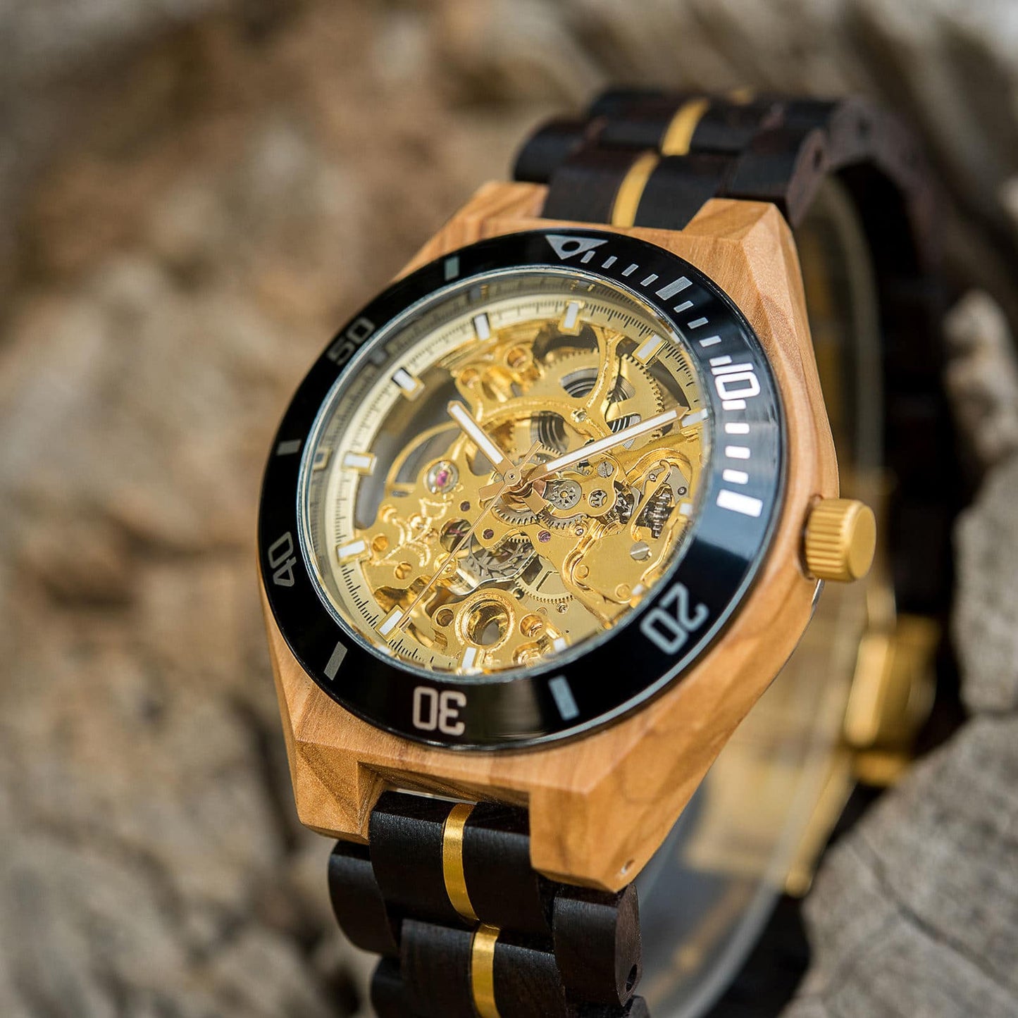 Gold veins Wooden Watch - For Man