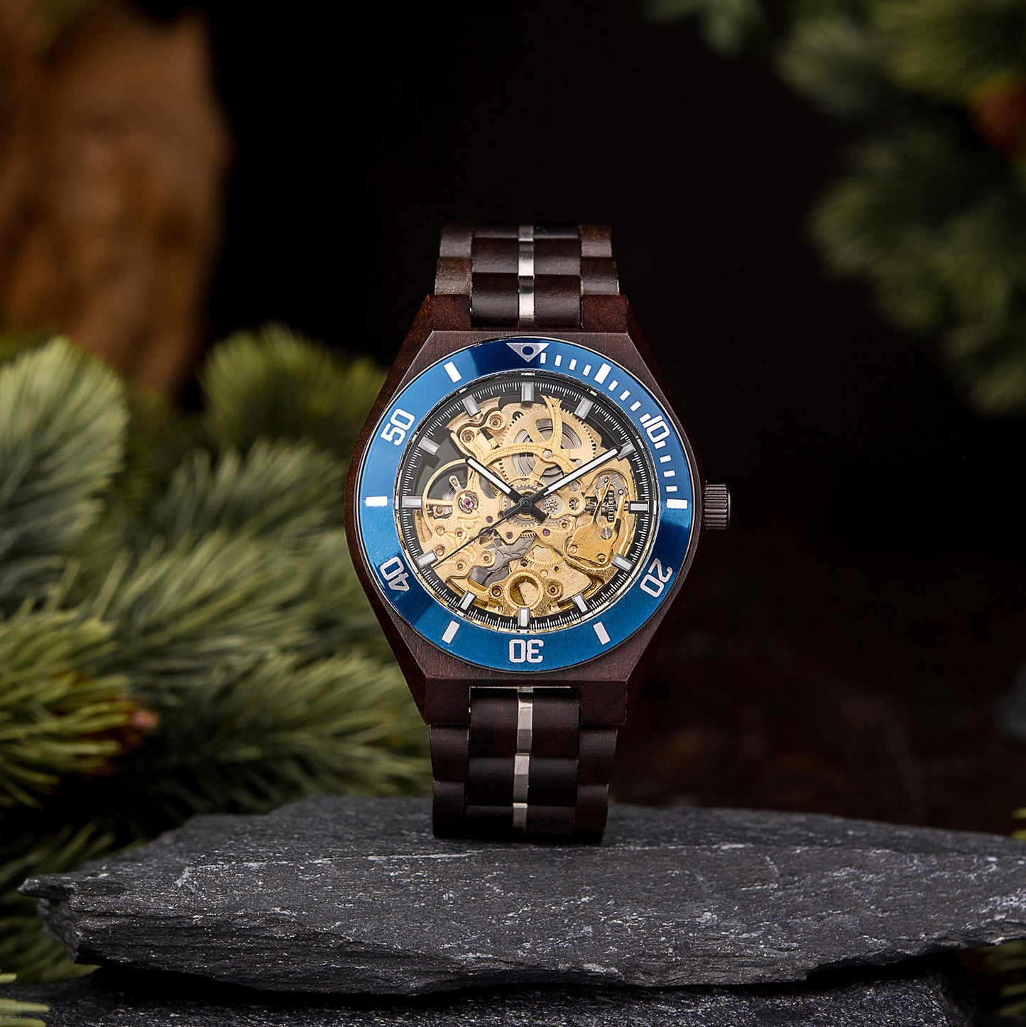 Harmony Mechanical  BlueGold Wood Watch- For Man