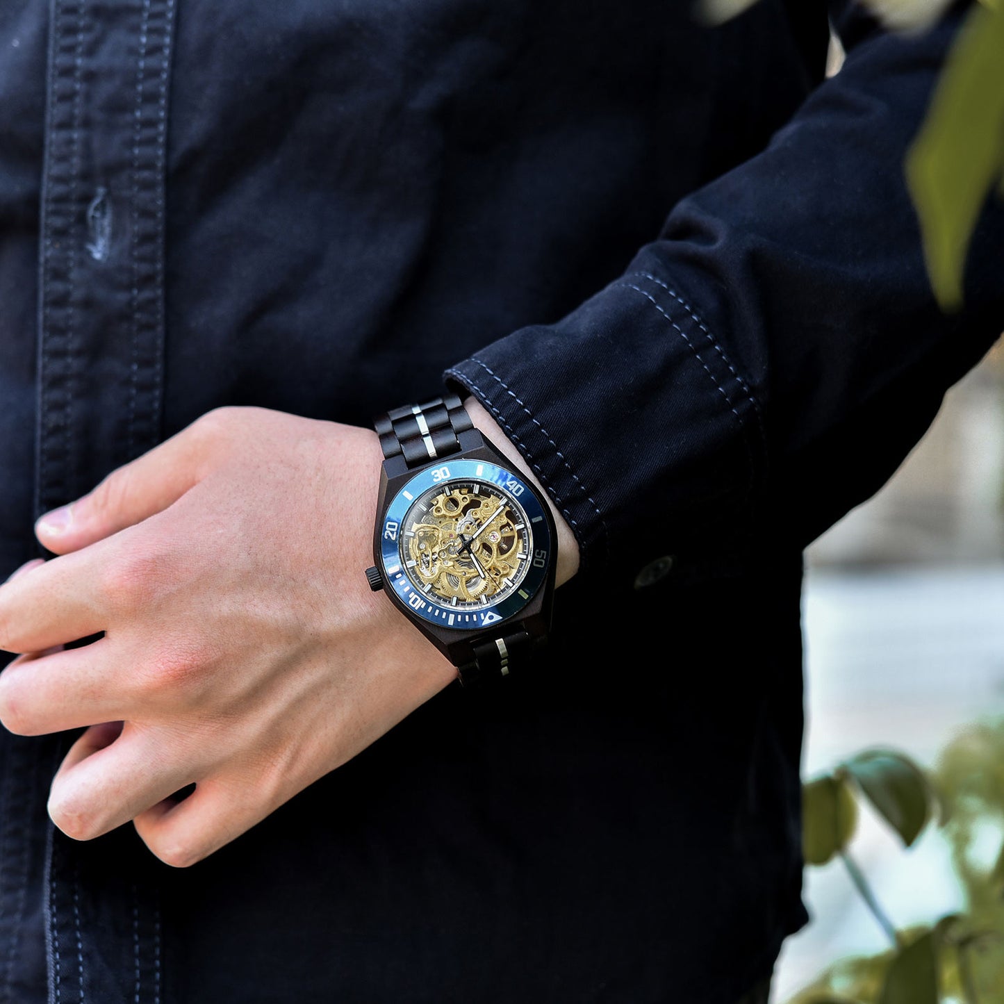 Harmony Mechanical  BlueGold Wood Watch- For Man