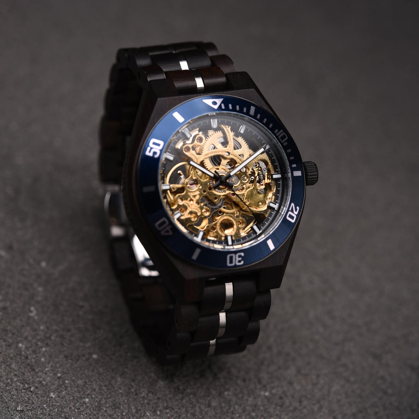 Harmony Mechanical  BlueGold Wood Watch- For Man