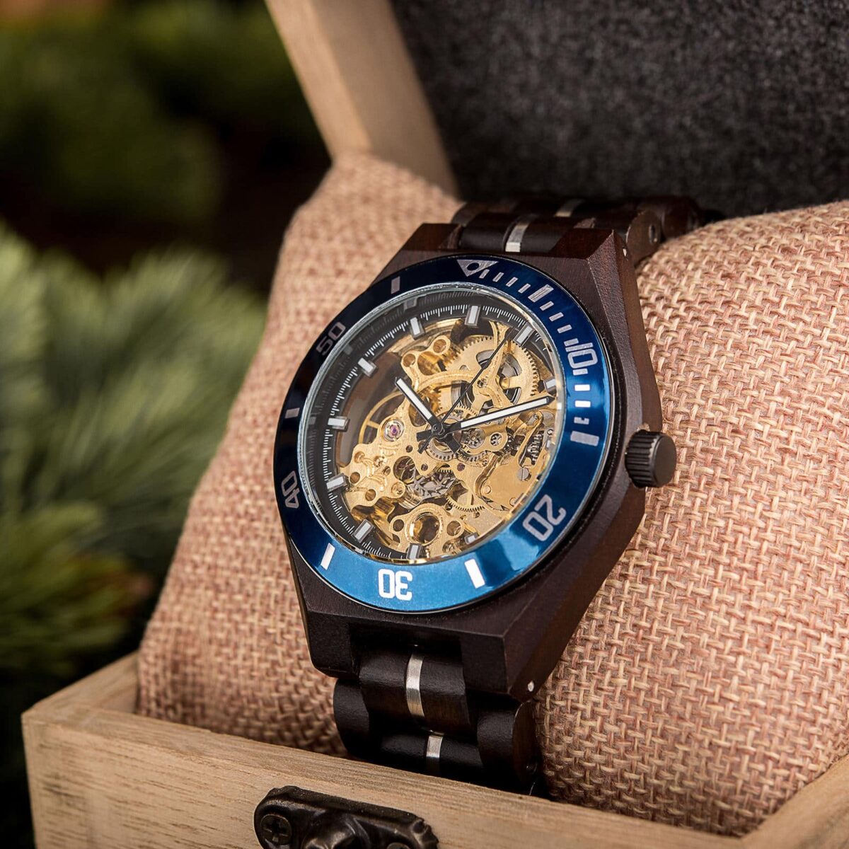 Harmony Mechanical  BlueGold Wood Watch- For Man