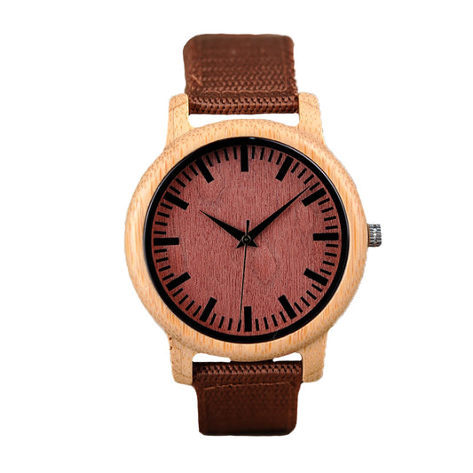Bamboo Wood TimePiece with  Red Nylon Straps