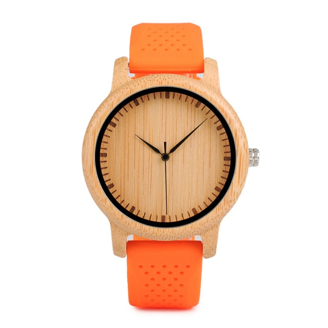 GoOrange Bamboo Watch With Silicone Band - For Woman and Man