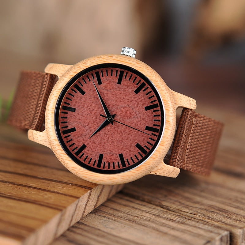 Bamboo Wood TimePiece with Red Nylon Straps