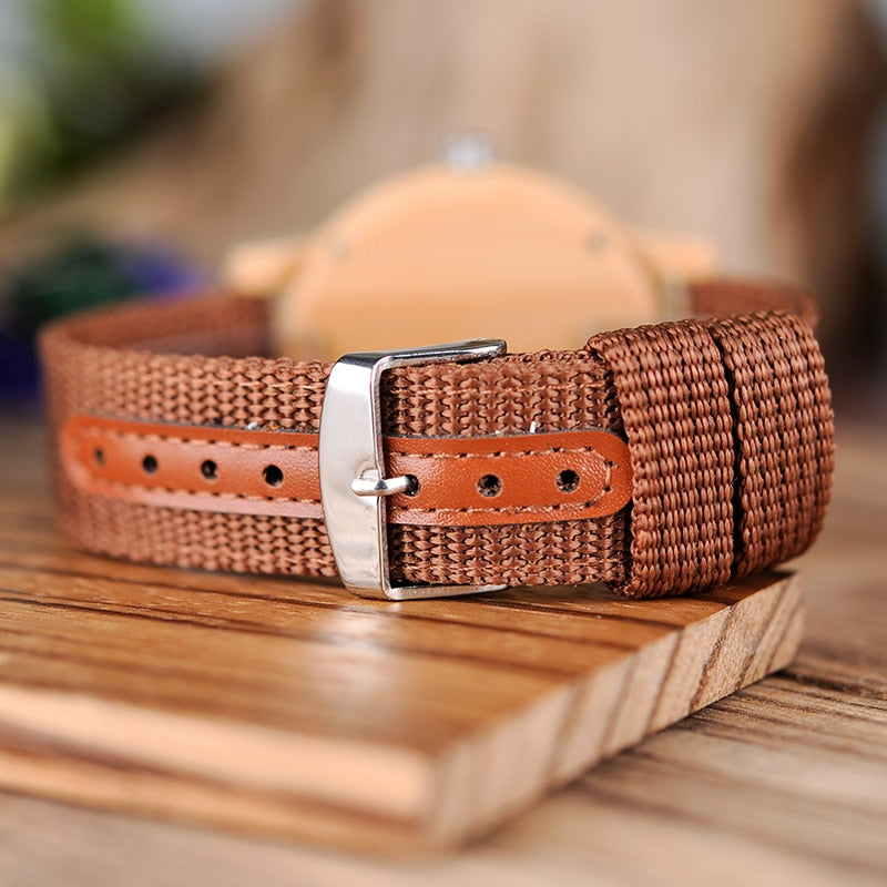Bamboo Wood TimePiece with Red Nylon Straps