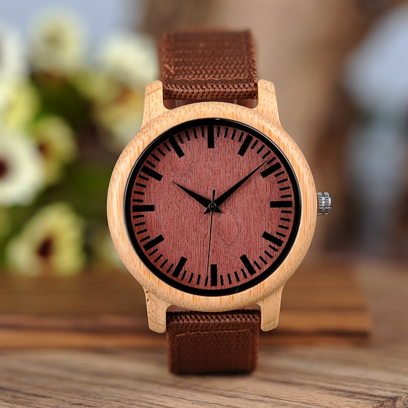 Bamboo Wood TimePiece with Red Nylon Straps