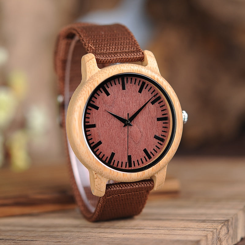 Bamboo Wood TimePiece with Red Nylon Straps