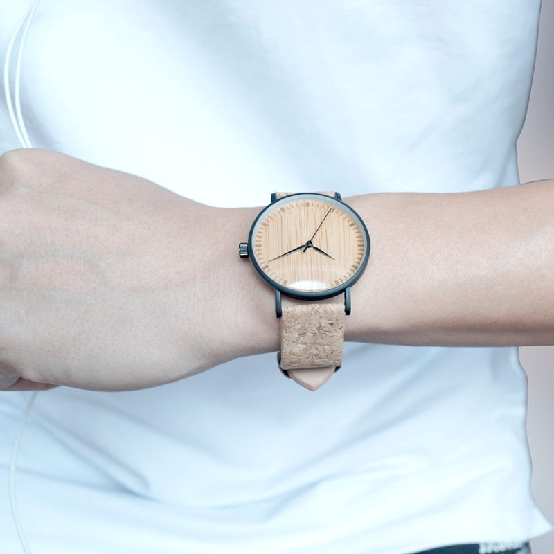Clean Bamboo Watch with Leather Band - Unisex