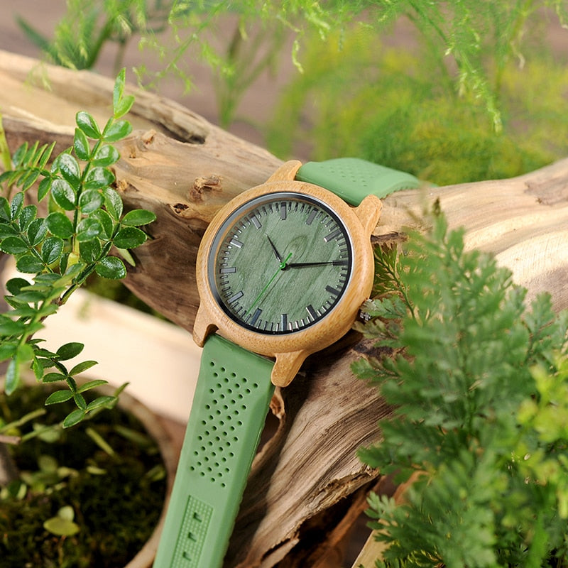 GoGreen Bamboo Watch With Silicone Band
