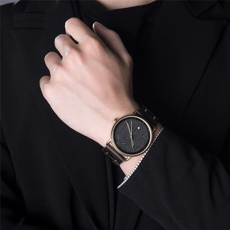 Top Luxury Ebony Wood and Golden Metal Watch - For Woman