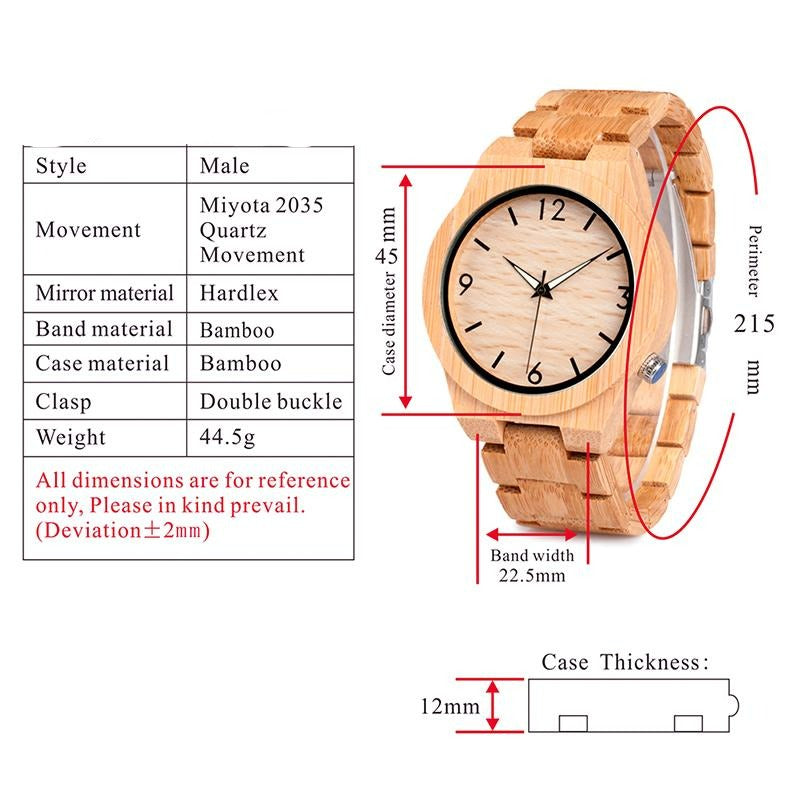 Natural All Bamboo Wood Watch - For Man